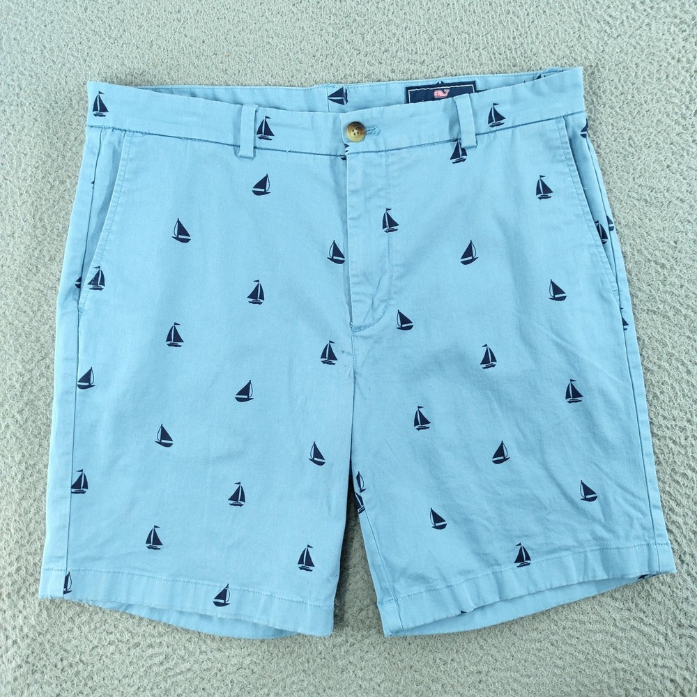 Vineyard Vines Breaker Shorts Mens 36 Light Blue 9 Inch Sailboat Chino Nautical